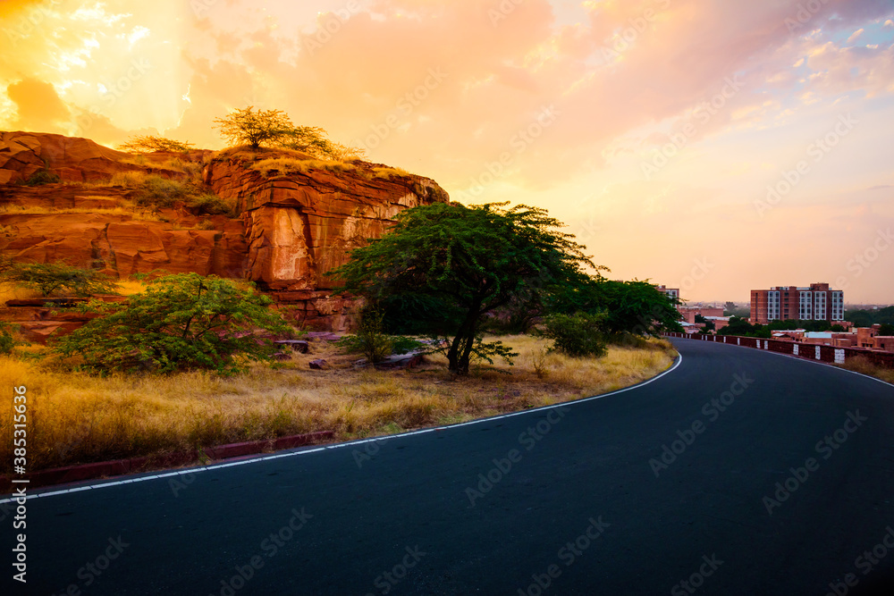 View enroute to Umaid Bhawan Palace through precambrian era red ...