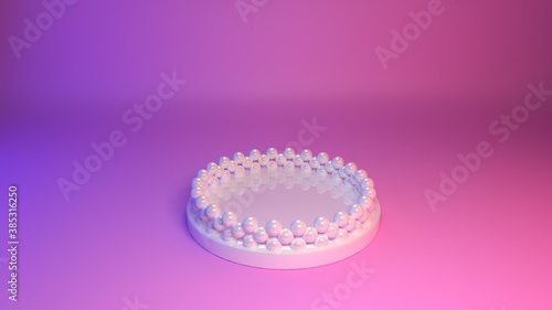 White stage with spheres on pink for products background, 3D render illustration