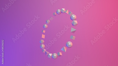 White primitives form a circle, 3D render illustration