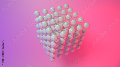 Spheres form a cube, 3D render illustration