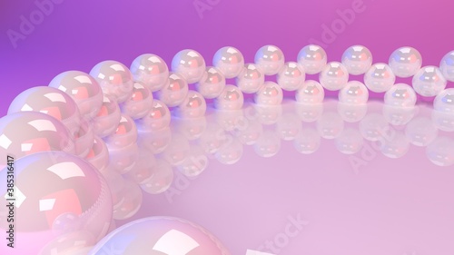 White stage with spheres on pink for products background, 3D render illustration