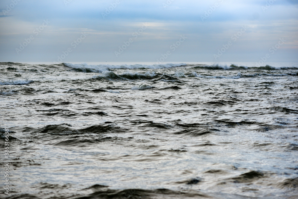 A rough ocean, rough waves on the ocean off the coast of France.