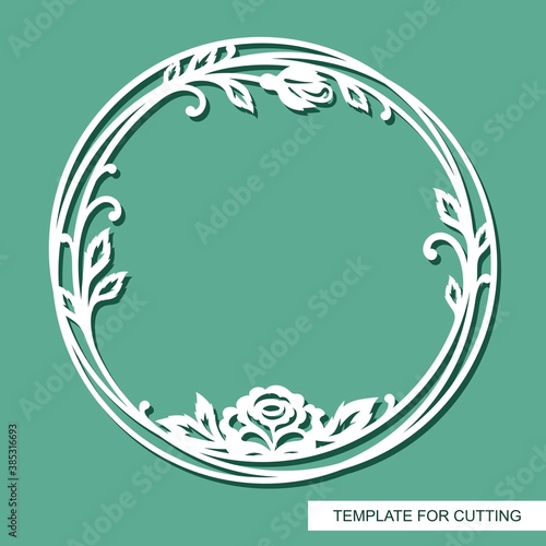 Fotografia Floral decorative frame made of leaves, lines, curls and rose flowers