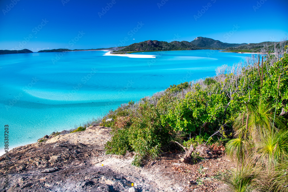 Aerial view of amazing Whitsunday Islands. Whitehaven Beach on a sunny day