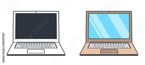 Abstarct open laptop - vintage vector illustration. Computer cartoon style.