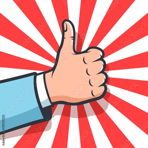 Thumb up Like sign. Super - hand gesture. Vector retro illustration.