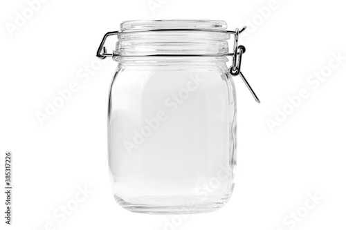 Empty Glass jar with cap isolated on a white background. For Design and Artwork.
