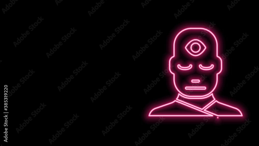 Glowing neon line Man with third eye icon isolated on black background. The concept of meditation, vision of energy, aura. 4K Video motion graphic animation Glowing neon line Man with third eye icon isolated on black background. The concept of meditation, vision of energy, aura. 4K Video motion graphic animation