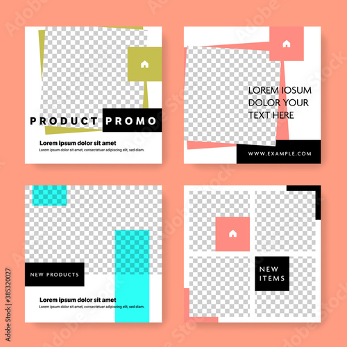 home interior social media post templates with square shape. Editable graphic design for digital marketing promoting online products