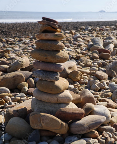 Towers of stones on the beach