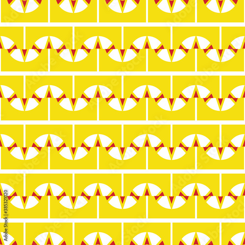 Vector seamless pattern texture background with geometric shapes  colored in yellow  red  white colors.