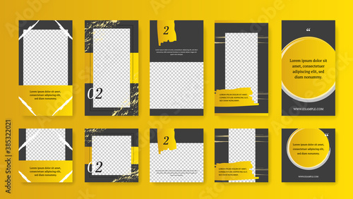 Modern abstract social posts with sizes for facebook and instagram. Templates for social media with yellow accent and brush elements.