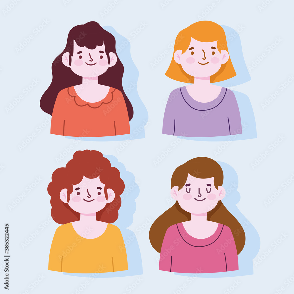 portrait cartoon young women female characters portrait cartoon young women female characters