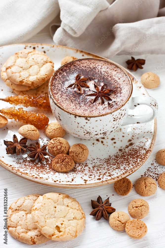 Aromatic cocoa drink with almond cookies Aromatic cocoa drink with almond cookies