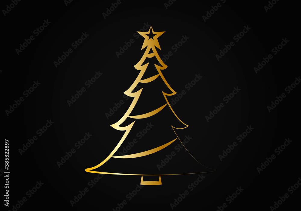 Felicitación de navidad con pino dorado.