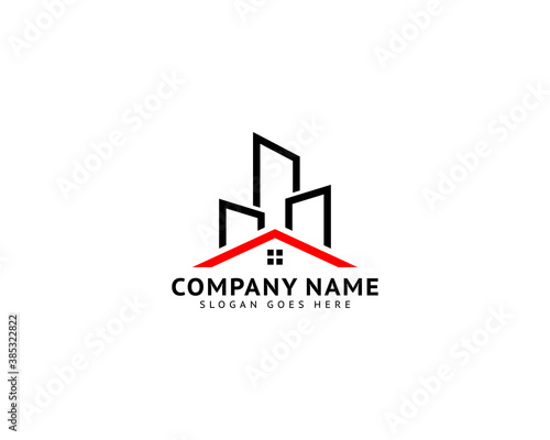 City building skyline house apartment vector logo design template
