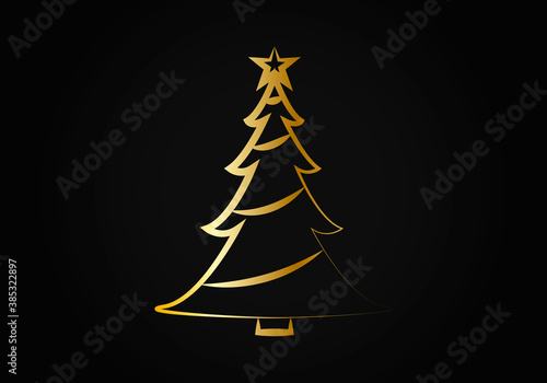 Felicitación de navidad con pino dorado.