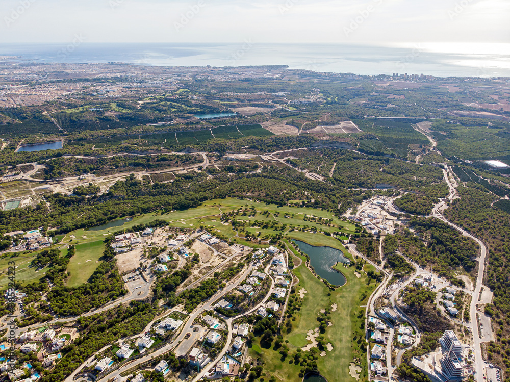 Aerial photo of golf fields. Costa Blanca, Spain