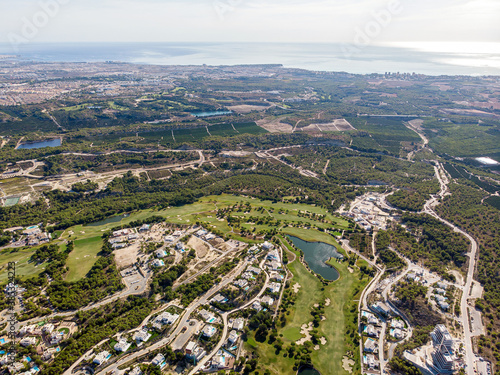 Aerial photo of golf fields. Costa Blanca, Spain