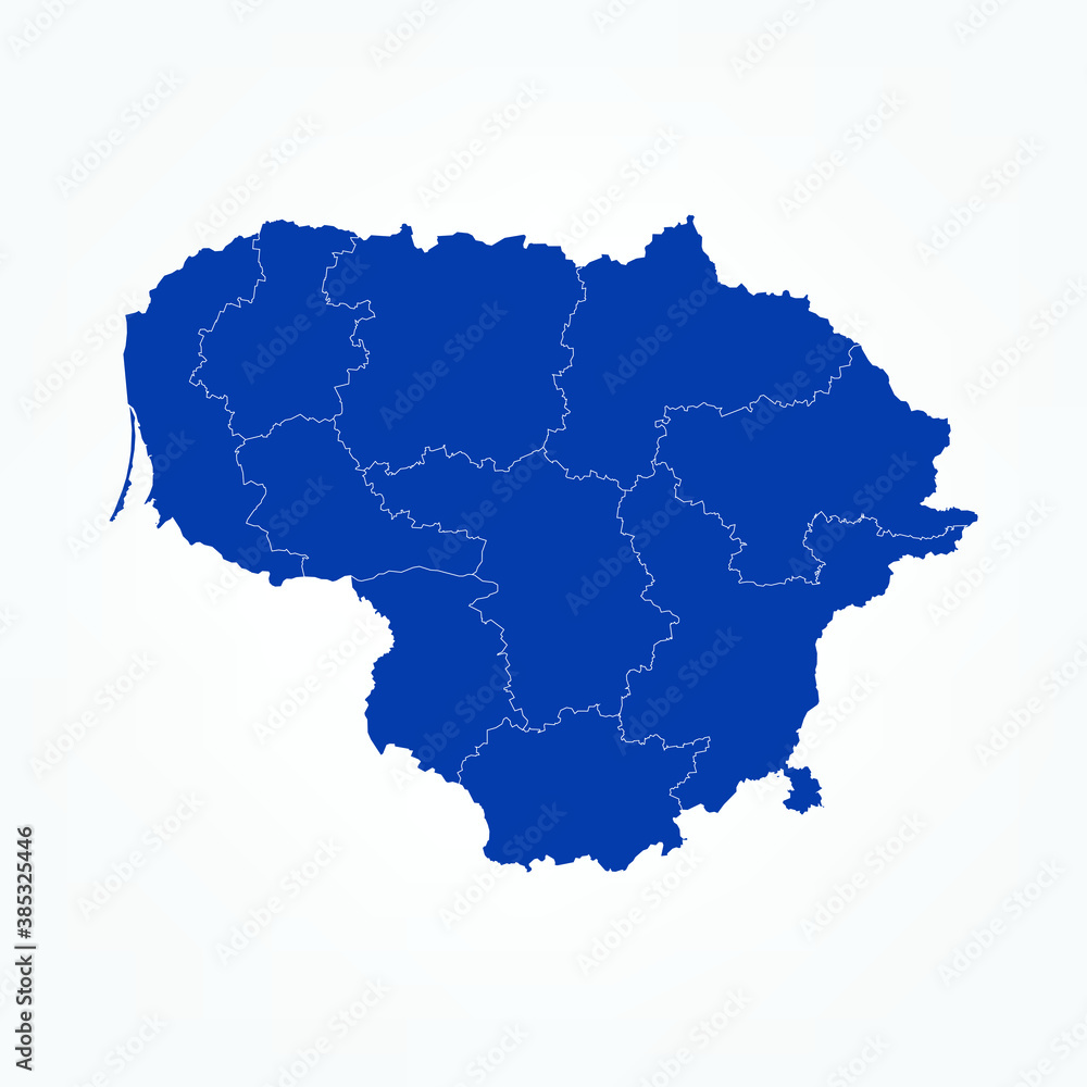 High Detailed Blue Map of Lithuania on White isolated background, Vector Illustration EPS 10