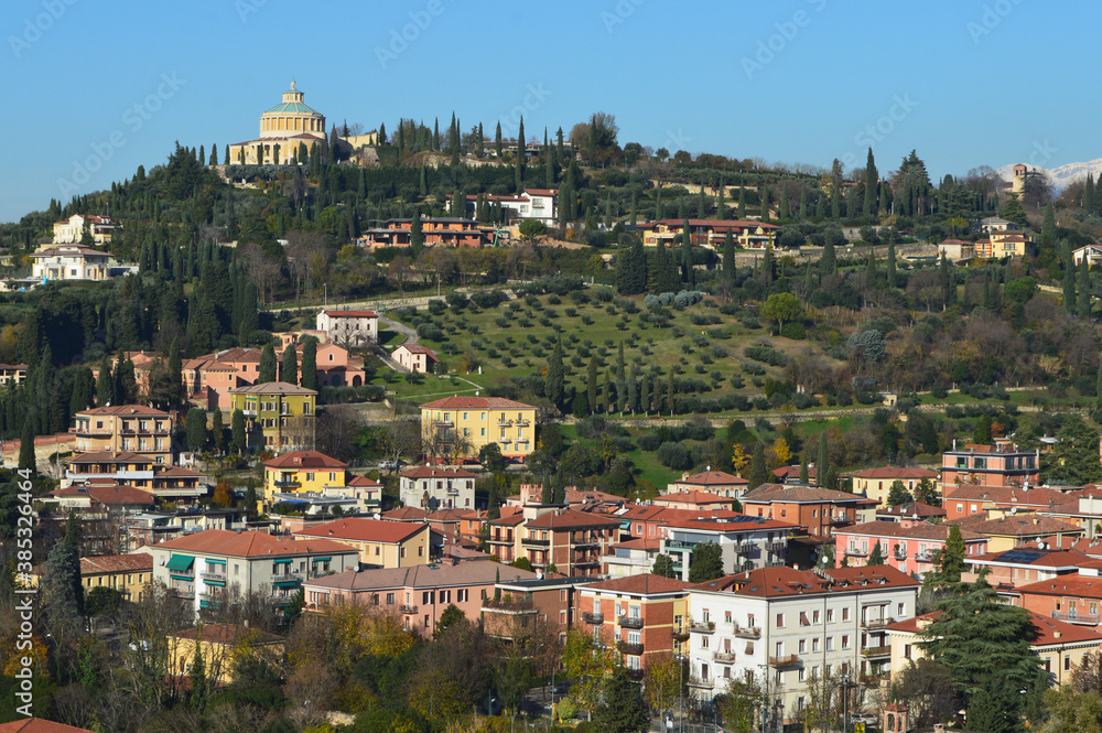 Panoramic beautiful view of the city of Verona on a sunny day.