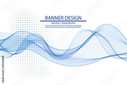 Horizontal elegant blue wave, abstract halftone background. Vector poster design.