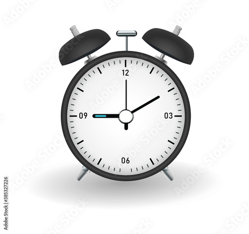 Black alarm clock. isolated over white background