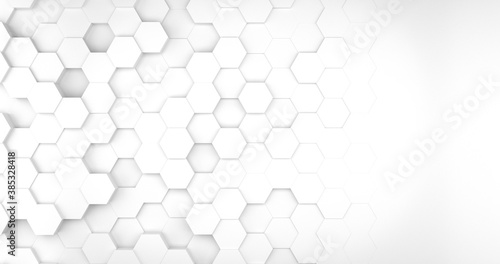 3D hexagonal abstract background white. Concept of clean futuristic space, basic geometry.