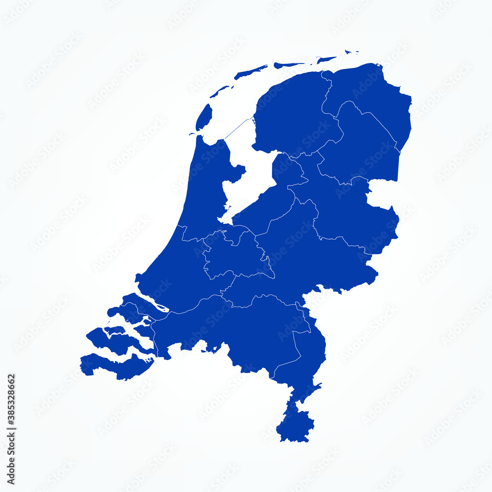 Fototapeta premium High Detailed Blue Map of Netherlands on White isolated background, Vector Illustration EPS 10