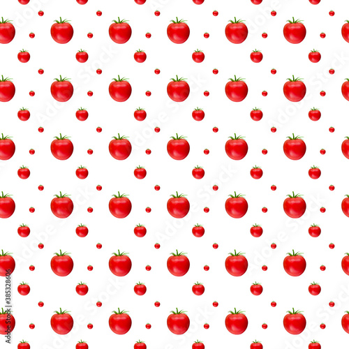 Fresh tomato seamless photographic pattern. Tomato repetitive on white background