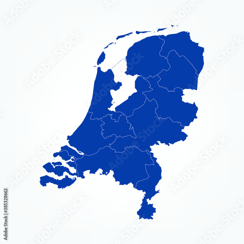 High Detailed Blue Map of Netherlands on White isolated background, Vector Illustration EPS 10