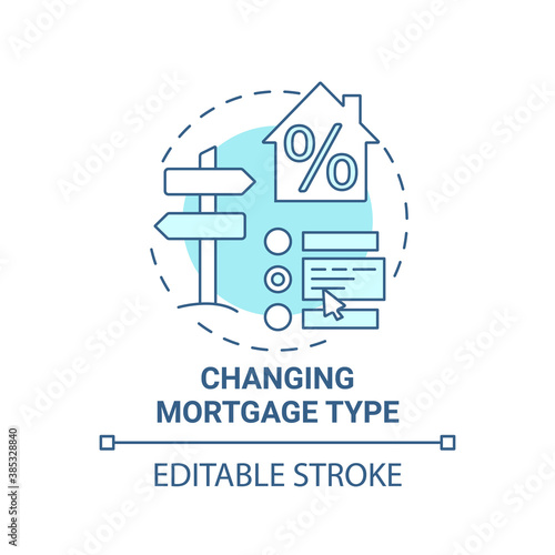 Changing mortgage type concept icon. Mortgage refinance benefit idea thin line illustration. Remortgaging. Switching loan type. Vector isolated outline RGB color drawing. Editable stroke