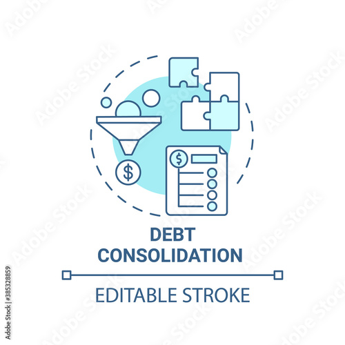 Debt consolidation concept icon. Mortgage refinance benefit idea thin line illustration. Multiple balances combining. Second mortgage. Vector isolated outline RGB color drawing. Editable stroke photo