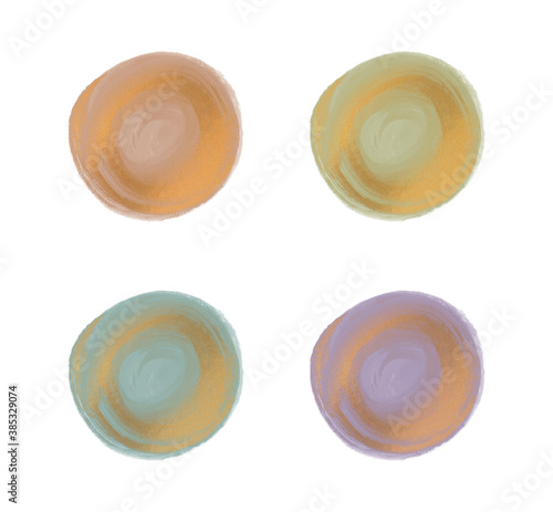 Round watercolor brush stroke with gold glitter texture shapes
