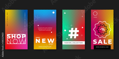 Colored overlays for instagram story posts. Editable social media vector templates for summer fashion with bright colors
