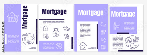 Mortgage loan brochure template. Debt instrument. Flyer, booklet, leaflet print, cover design with linear icons. Vector layouts for magazines, annual reports, advertising posters