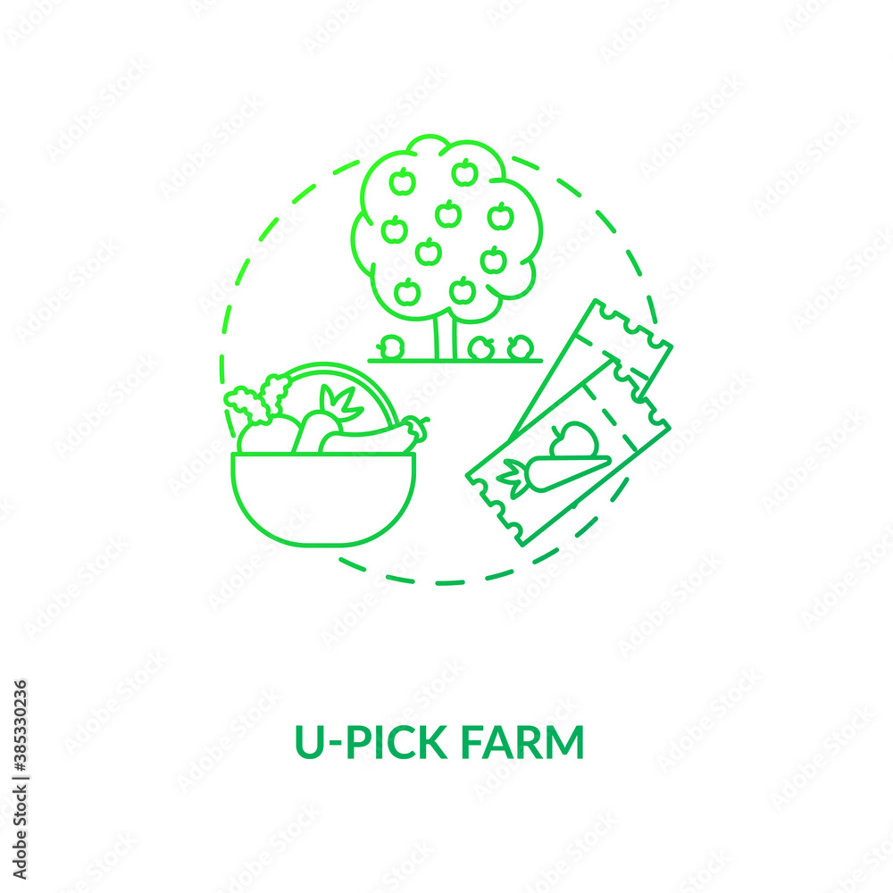 Fototapeta premium U Pick farm concept icon. Collecting vegetables and fruits with your own hands. Farming advices. Agritourism field idea thin line illustration. Vector isolated outline RGB color drawing