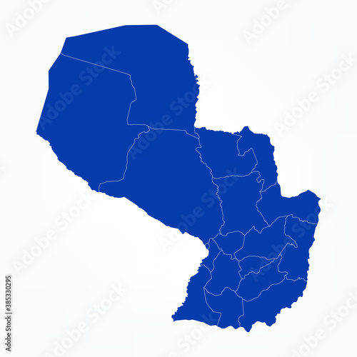 High Detailed Blue Map of Paraguay on White isolated background, Vector Illustration EPS 10