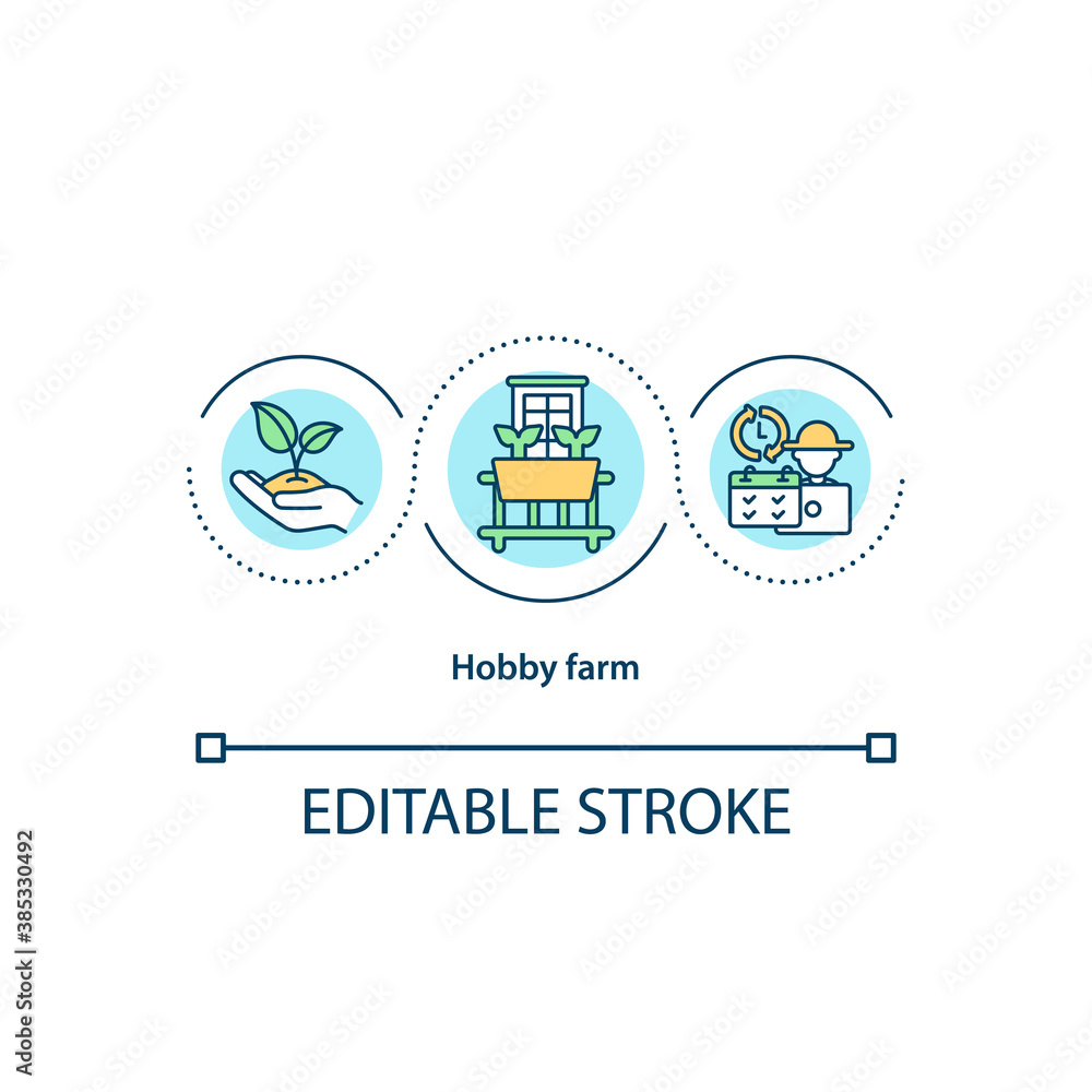 Hobby farm concept icon. Rural residential idea thin line illustration. Smallholding. Country home. Lifestyle block. Acreage living. Vector isolated outline RGB color drawing. Editable stroke Hobby farm concept icon. Rural residential idea thin line illustration. Smallholding. Country home. Lifestyle block. Acreage living. Vector isolated outline RGB color drawing. Editable stroke