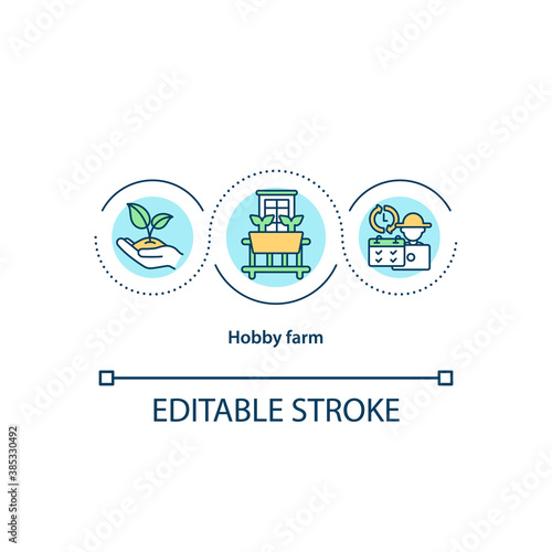 Hobby farm concept icon. Rural residential idea thin line illustration. Smallholding. Country home. Lifestyle block. Acreage living. Vector isolated outline RGB color drawing. Editable stroke