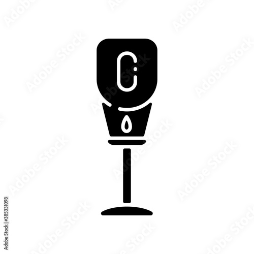 Floor stand sanitizer black glyph icon. Dispenser for public restroom. Liquid soap pump for hand sanitation. Health care product. Silhouette symbol on white space. Vector isolated illustration