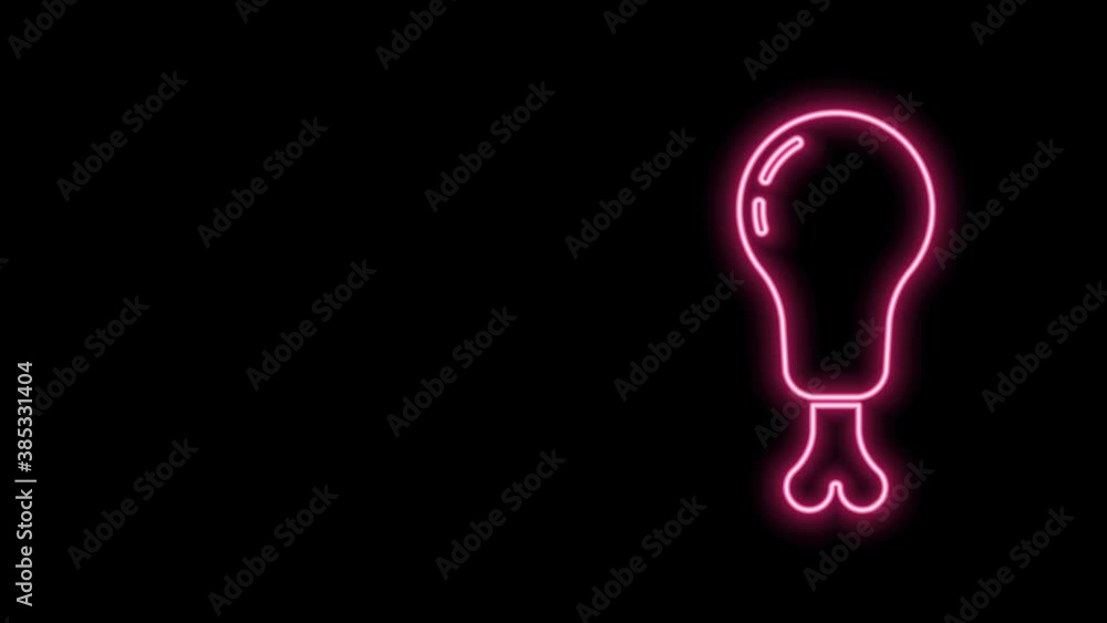 Glowing neon line Chicken leg icon isolated on black background. Chicken drumstick. 4K Video motion graphic animation Glowing neon line Chicken leg icon isolated on black background. Chicken drumstick. 4K Video motion graphic animation