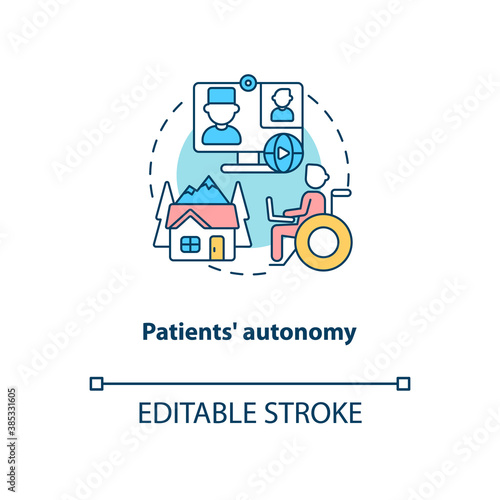 Patients autonomy concept icon. Telemedicine benefits. Health care technologies. Patient body treatment idea thin line illustration. Vector isolated outline RGB color drawing. Editable stroke