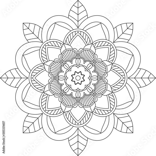 Easy Mandala coloring book simple and basic for beginners  seniors and children. Set of Mehndi flower pattern for Henna drawing and tattoo. Decoration in ethnic oriental  Indian style.