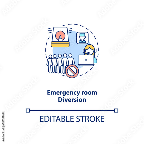 Emergency room diversion concept icon. Telemedicine pros. Advantages of future medicine technologies idea thin line illustration. Vector isolated outline RGB color drawing. Editable stroke
