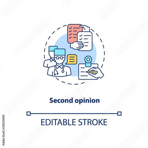 Second opinion concept icon. Telemedicine pros. Advantages of online treatment. Healthcare system idea thin line illustration. Vector isolated outline RGB color drawing. Editable stroke