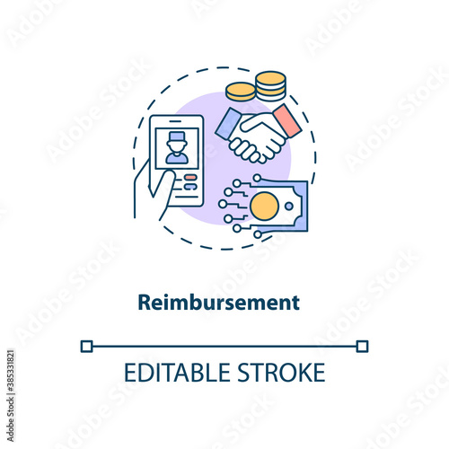 Reimbursement concept icon. Telemedicine challenges. Future healthcare payment. Medical treatment idea thin line illustration. Vector isolated outline RGB color drawing. Editable stroke