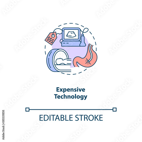 Expensive technology concept icon. Telemedicine challenges. Medical technologies. Inovational treatment devices idea thin line illustration. Vector isolated outline RGB color drawing. Editable stroke