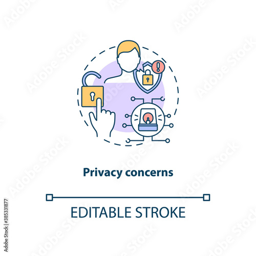 Privacy concerns concept icon. Telemedicine challenges. Patient confidential information. Health treatment idea thin line illustration. Vector isolated outline RGB color drawing. Editable stroke