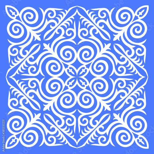 Decorative square Pattern, workpiece for your design. Ornamental elements and motifs of Kazakh, Kyrgyz, Uzbek, national Asian decor for tile, pilow, textile and print design. Vector.